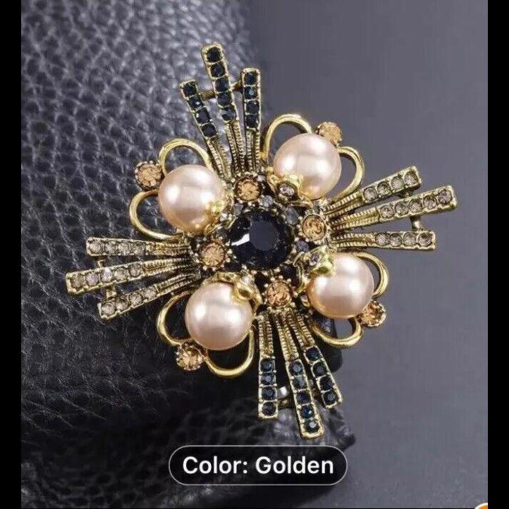 💎 Costume Rhinestone Pearl Gold Tone Fashion Brooch - Picture 6 of 6